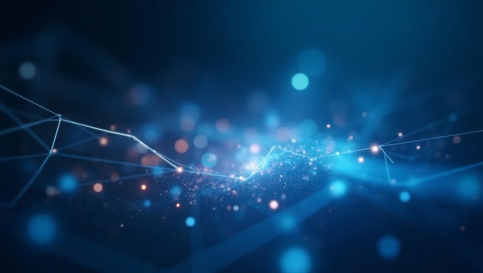 Abstract image representing online learning or a speech therapy session with light trails and connected dots
